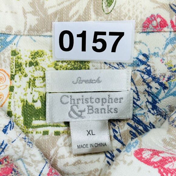 Christopher & Banks Jacket Women’s XL White Boho Cotton Pockets Butterfly Floral - Picture 13 of 13